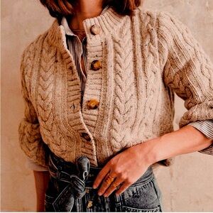 Sezane Andina Jumper Mottled Ecru cabled warm thick beige confetti cardigan